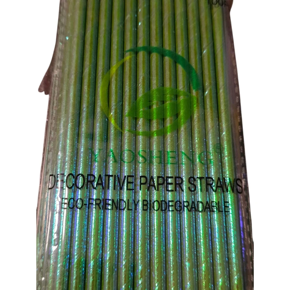 YAOSHENG Decorative Paper Straws Iridescent Green 100ct